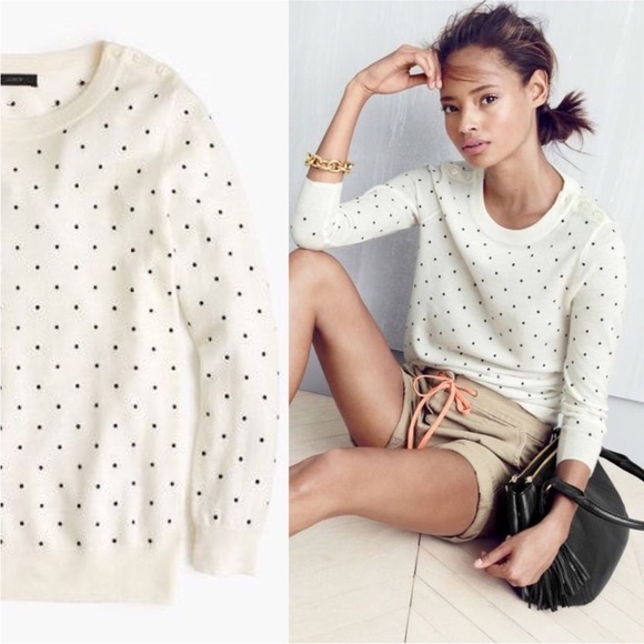 J.Crew Tippi Polka Dot Merino Wool Sweater Ivory Black Size S - Picture 5 of 12